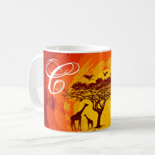 11 oz. Koffie Mok African Safari Giraffe Sunse