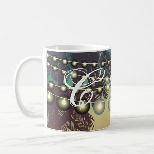 11 oz. Koffie Mok Beach Sunset Palm Tree String Li (Links)