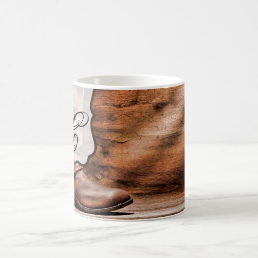 11 oz. Koffie Mok Cowboy laarzen schuur hout rusti (Center)