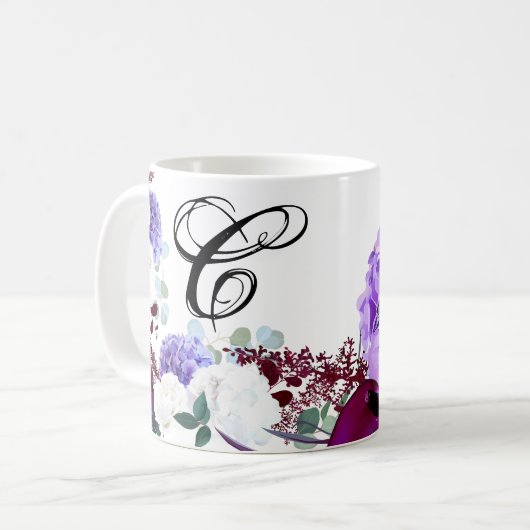 11 oz. Koffie Mok Lavendel Hibiscus op Wit (Voorkant links)