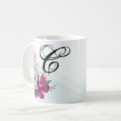 11 oz. Koffie Mok Tropische Bloem op Blue Ombre (Voorkant links)