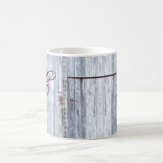 11 oz. Koffie Mok Wit Wassen Hout Schuur Deur Coun (Center)