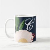 11 oz. Koffie Mok Witte Bloemen op Donker Blu (Links)