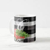 11 oz. Koffie Mok XMAS Vrachtwagen Baffalo Plaid K (Voorkant links)