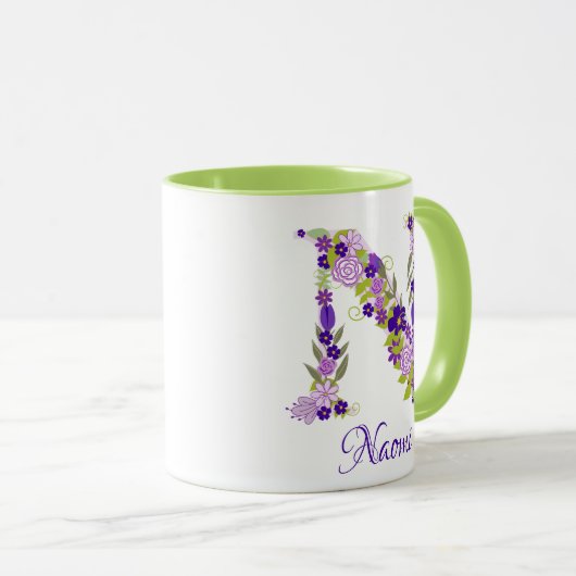 11 oz Lavendel Paarse Monogrammed Koffie Mok (Voorkant rechts)