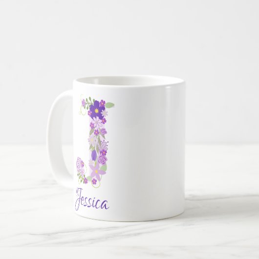 11 oz Lavendel Paarse Monogrammed Koffie Mok (Voorkant links)