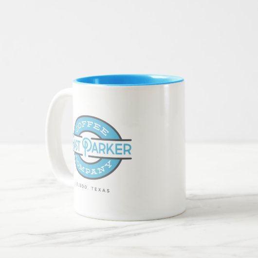 11 oz. logo in de vorm van koffiebeker tweekleurige koffiemok (Voorkant links)