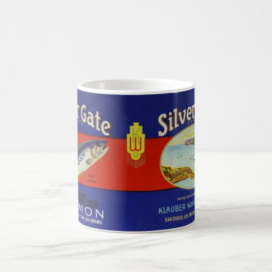 11 oz. mok met  zalm kan kunstwerk etiketteren (Center)