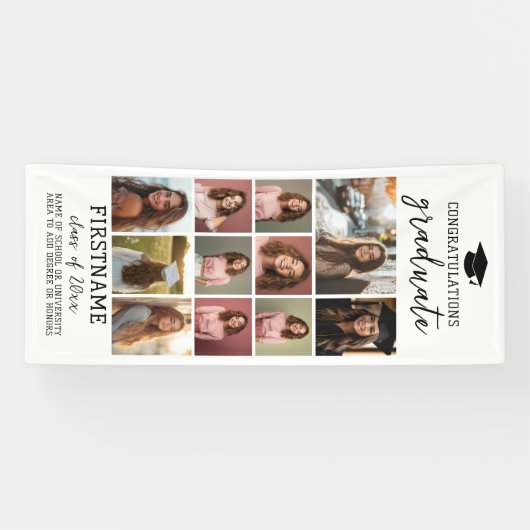 11 Photo Collage Afstuderen Modern Minimal White Spandoek (Horizontaal)