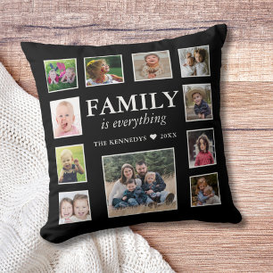 11 Photo Collage Familienaam Quote Zwart Kussen