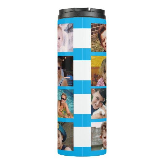 11 photo collage initials blue white thermosbeker (Achterkant)