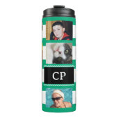 11 photo collage initials green white thermosbeker (Voorkant)