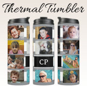 11 photo collage initials grey white thermosbeker