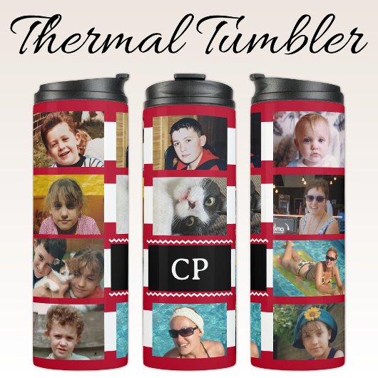 11 photo collage initials red white thermosbeker
