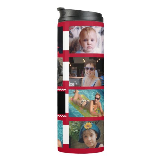 11 photo collage initials red white thermosbeker (Geroteerd rechts)