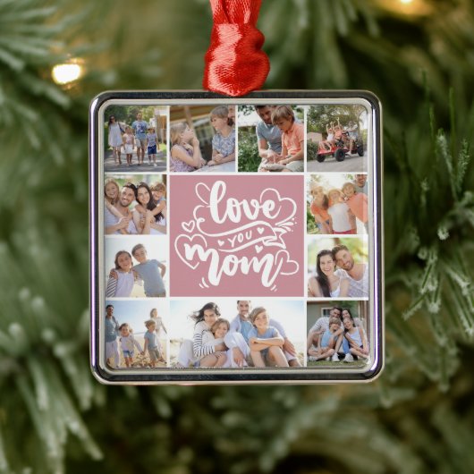 11 Photo Collage Love You Mom Pink Metalen Ornament (Boom)