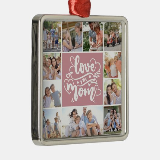 11 Photo Collage Love You Mom Pink Metalen Ornament (Rechts)