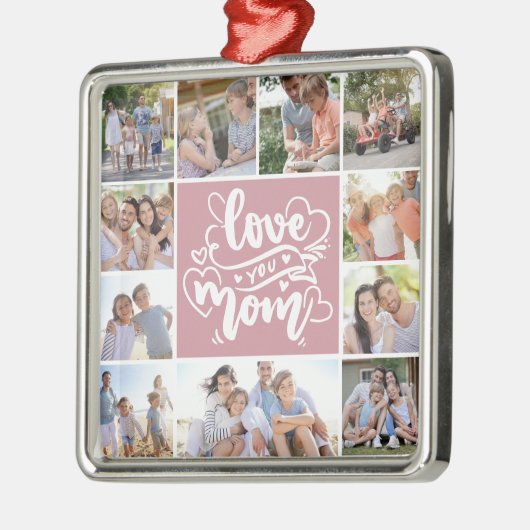 11 Photo Collage Love You Mom Pink Metalen Ornament (Links)
