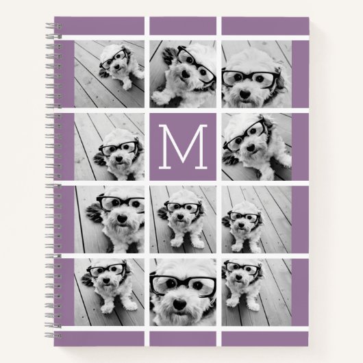 11 Photo Collage Monogram KAN paars BEWERKEN Notitieboek (Voorkant)