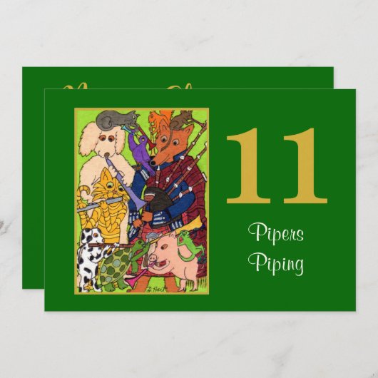 11 pijpers die Leuke Dieren Gepersonaliseerde Feestdagenkaart (Voorkant / Achterkant)