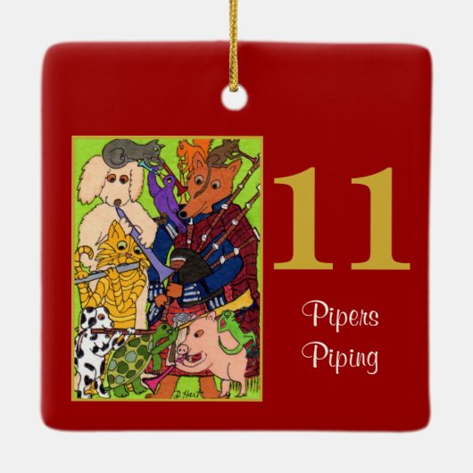 11 Pipers Piping Cute Animals & Typografie Keramisch Ornament (Achterkant)