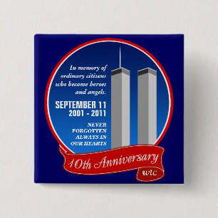 11 september - 10de Jubileum - Heroes & Angels Vierkante Button 5,1 Cm