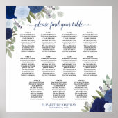 11 Tabel Elegant Blue Rozen Wedding Seating Chart Poster (Voorkant)