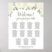 11 Tabel Ivory White Roses Wedding Seating Chart Poster (Voorkant)