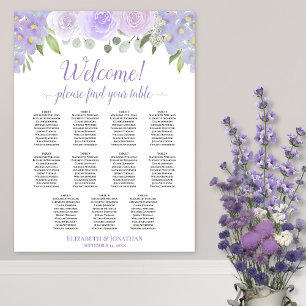 11 Tabel Lavender Boho Rozen Wedding Seating Chart Poster