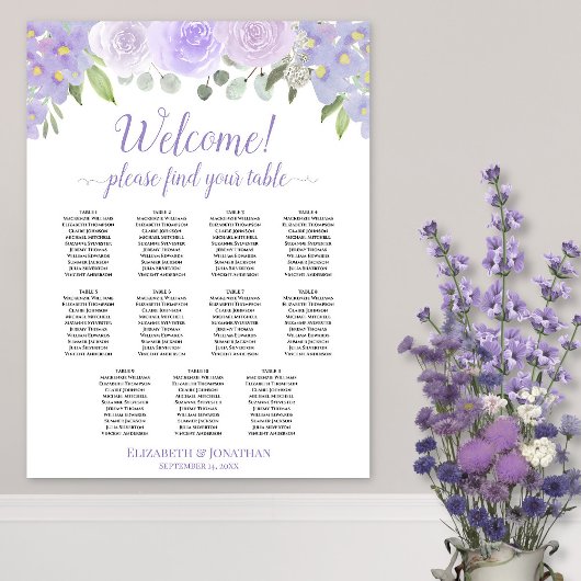 11 Tabel Lavender Boho Rozen Wedding Seating Chart Poster
