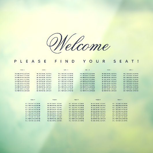 11 Tabel Zetel Transparante Blauw script Raamsticker (Vel 3)