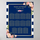11 Tables Wedding Seating Chart | Navy Blue Floral Poster (Voorkant)