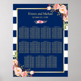 11 Tables Wedding Seating Chart | Navy Blue Floral Poster