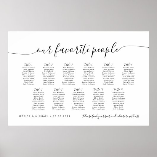 11 Tafel Elegant Onze Favoriete Mensen Zittingkaar Poster (Voorkant)