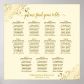 11 Tafel Gold Lace Wedding Seating Chart Cream Poster (Voorkant)