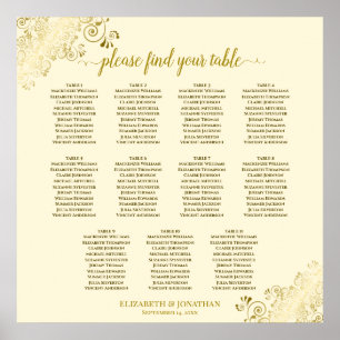 11 Tafel Gold Lace Wedding Seating Chart Cream Poster