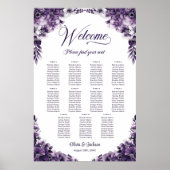 11 Tafel Paarse Bloemige Trouw Zittijd Chart Poster (Voorkant)