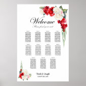 11 Tafel Rood Witte Roos Bloemstuk Stoelenkaart Poster (Voorkant)