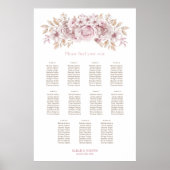 11 Tafel Roze Bloem Bruiloft Zitplaatsen Chart Poster (Voorkant)