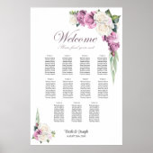 11 Tafel Roze Witte Roos Bloemen Zitting Grafiek Poster (Voorkant)