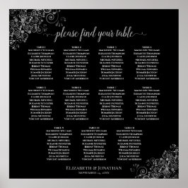 11 Tafel Silver Frills Wedding Seating Chart Black Poster