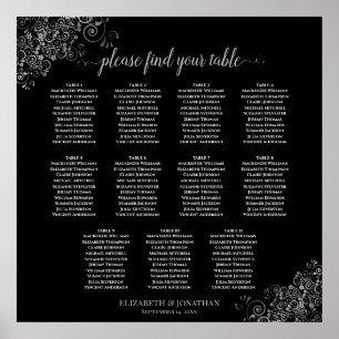 11 Tafel Silver Frills Wedding Seating Chart Black Poster