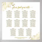 11 Tafel Trouw Stoelenindeling Goud Krullen Wit Poster (Voorkant)