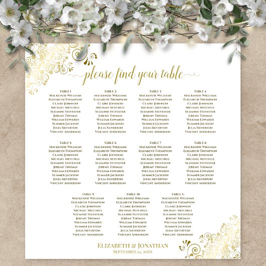 11 Tafel Trouw Stoelenindeling Goud Krullen Wit Poster
