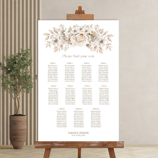 11 Tafel Witte Bloem Bruiloftstoewijzing Poster
