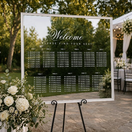 11 Tafel Zitplaatskaart Wit Script Transparant  Raamsticker