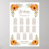 11 Tafel Zonnebloem Roos Trouwstoelkaart Poster (Voorkant)