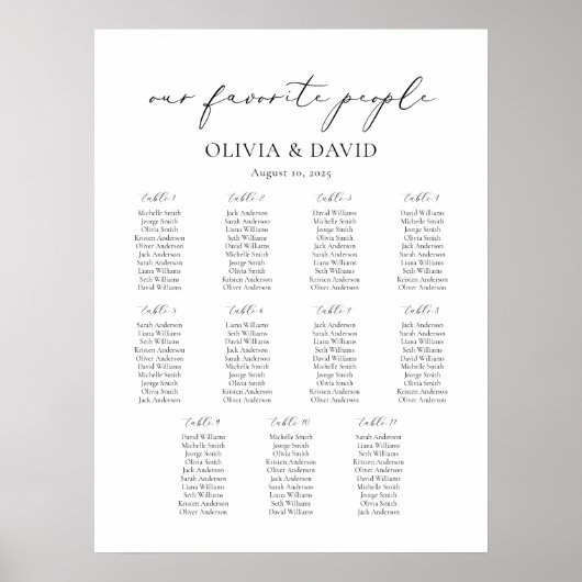 11 Tafels Eenvoudig Onze Favoriete Mensen Zittings Poster (Voorkant)