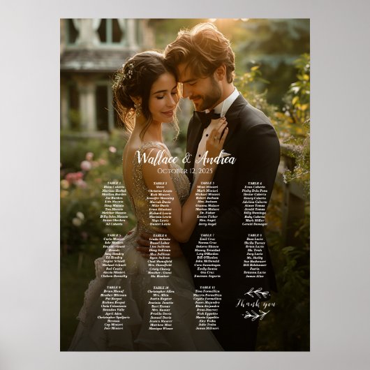 11 tafels elegante foto bruiloft zitgrafiek poster (Voorkant)