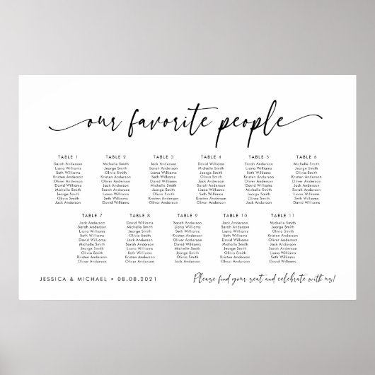 11 Tafels Onze favoriete Mensen Zitschema Plan Poster (Voorkant)